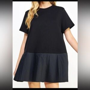 Black Casual Pleated Mini Dress